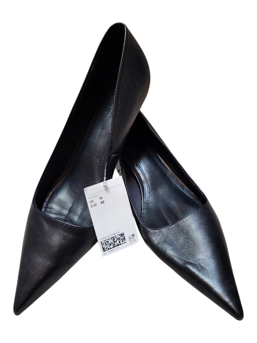 NWT H&M Women's Black Leather Pointed-Toe Slip-On Kitten Heel Pumps - Size 11